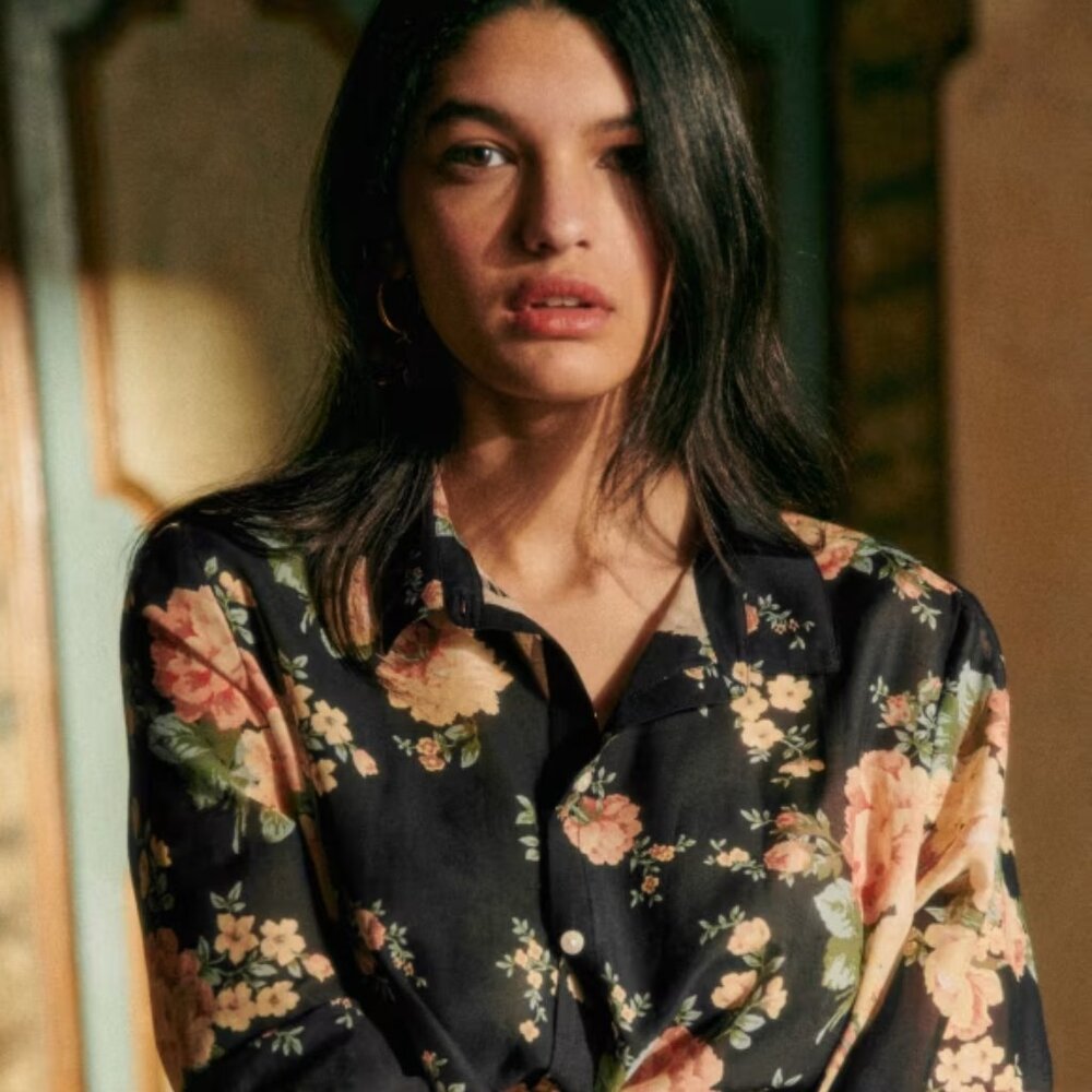 NWT Sezane Pierro Shirt Pila Print Size 44 EU/12 US! 70% Cotton, 30% Silk!